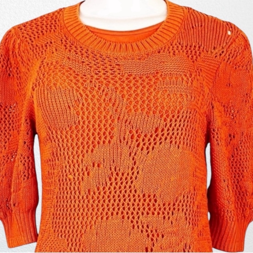 Anthropologie Maeve Pointelle Knit 3/4 Sleeve Dress SZ XS Spicy Orange - Picture 4 of 11